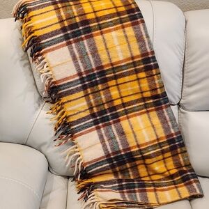 Rare Vintage Plaid Yellow and Brown Throw Blanket By WOOL O' the West